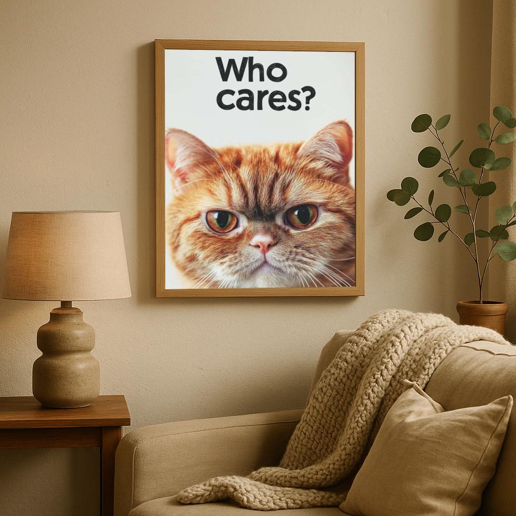 Who Cares Cat Text poster sfeerbeeld 1