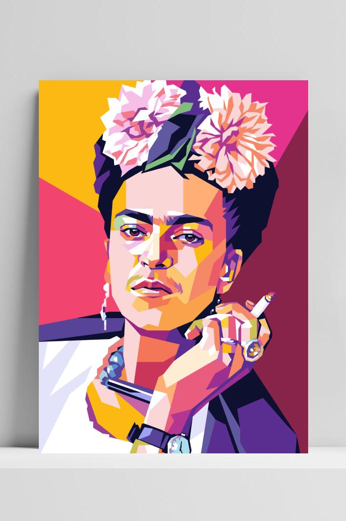 Frida Kahlo roze op 3mm aluminium dibond