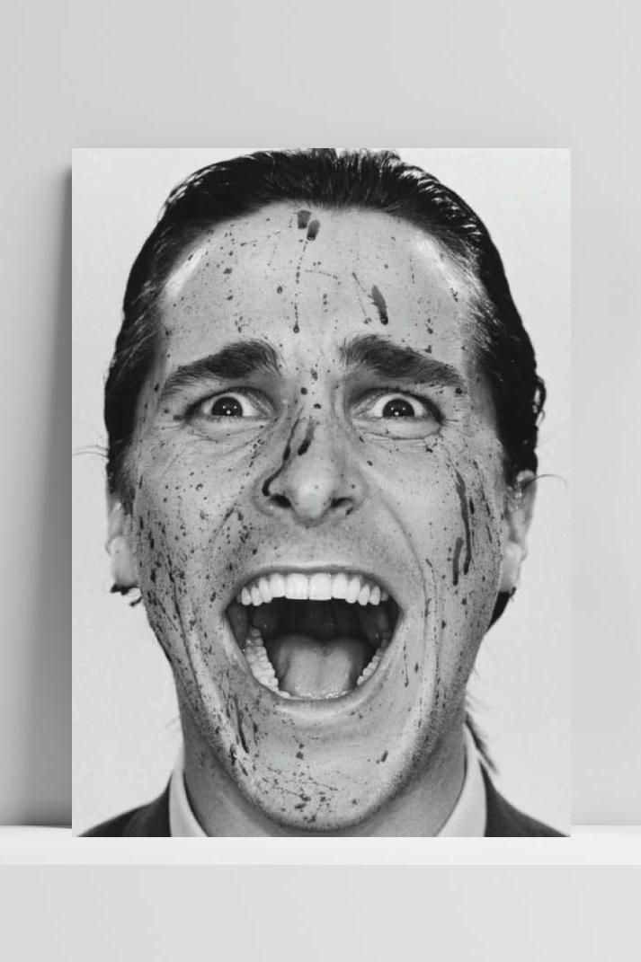 Christian Bale American Psycho B&W op 3mm aluminium dibond