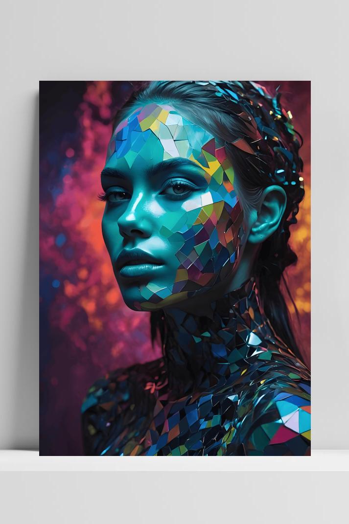 Meisje Low Poly op 3mm aluminium dibond