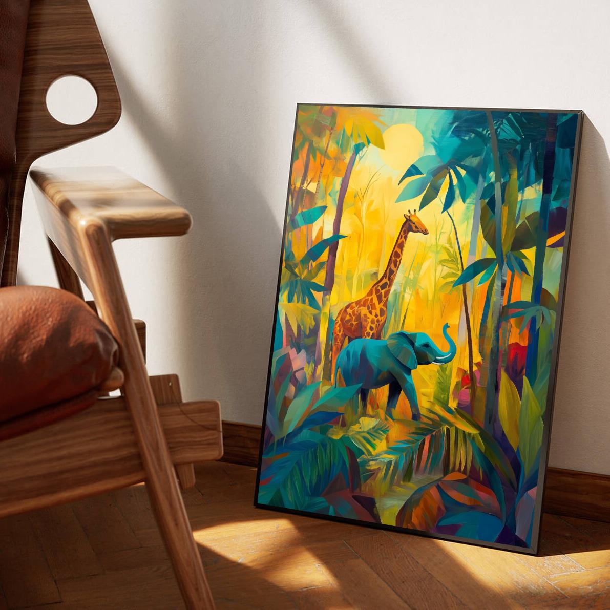 Elephant Giraffe Jungle Safari poster sfeerbeeld 1