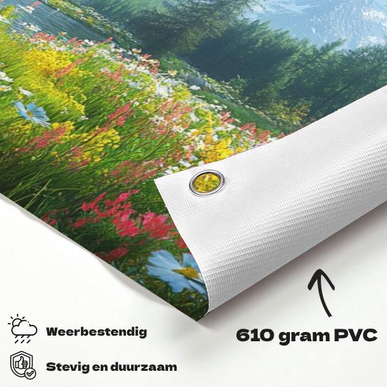 Tuinposter Alpen materiaal-detail: 610 grams weerbestendig PVC-doek