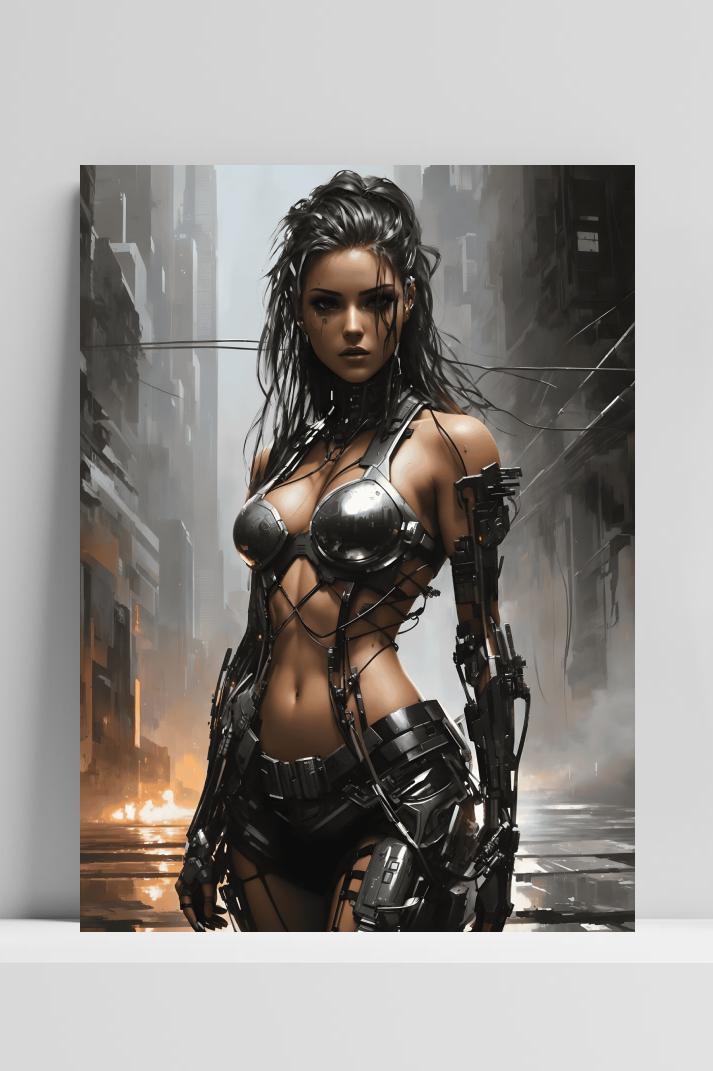 Vrouw Cyborg op 3mm aluminium dibond