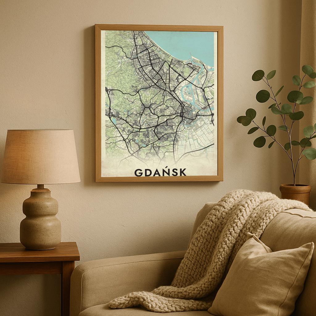Gdańsk Map Polska Vintage poster sfeerbeeld 2