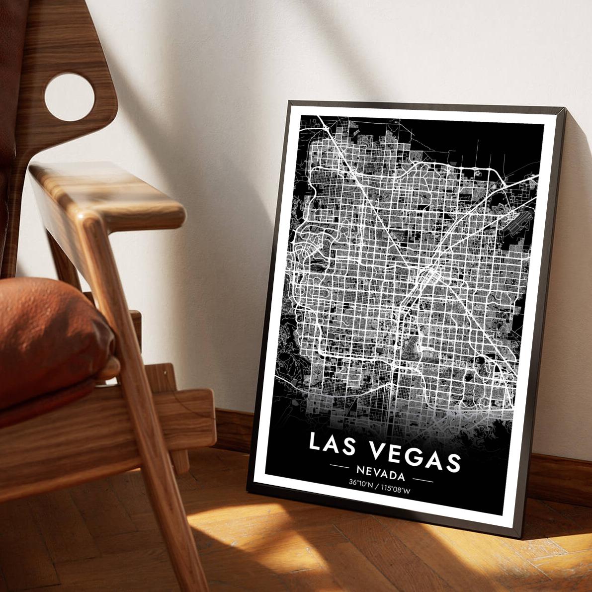 Las Vegas Map Nevada Black poster sfeerbeeld 1