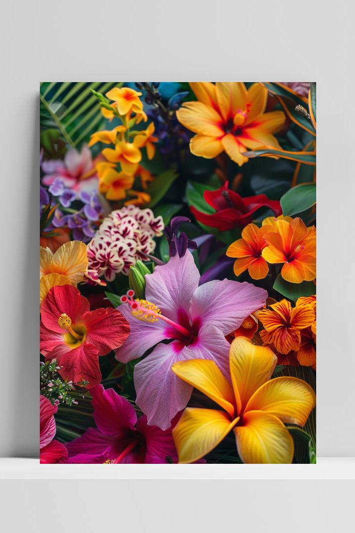 Tropische Bloemen op 3mm aluminium dibond