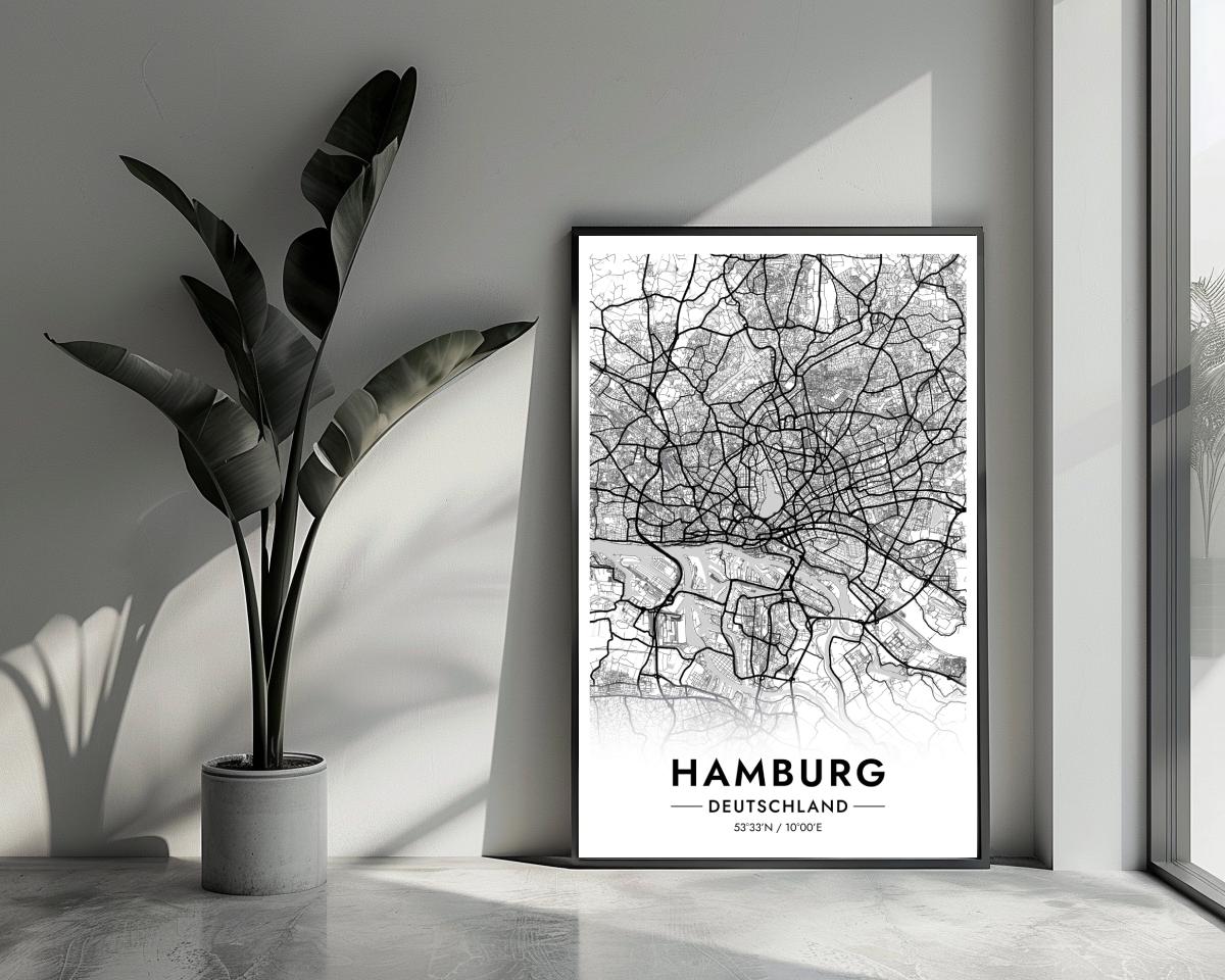 Hamburg Map Deutschland White poster van 25 Artstreet