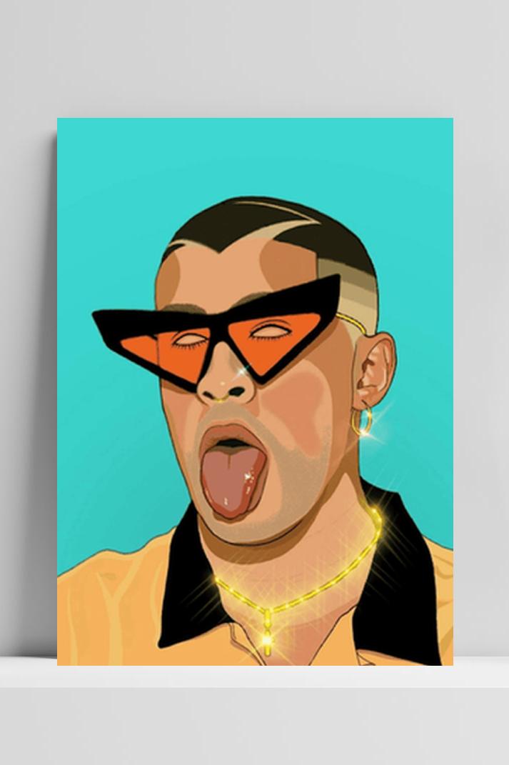 Bad Bunny Tong op 3mm aluminium dibond