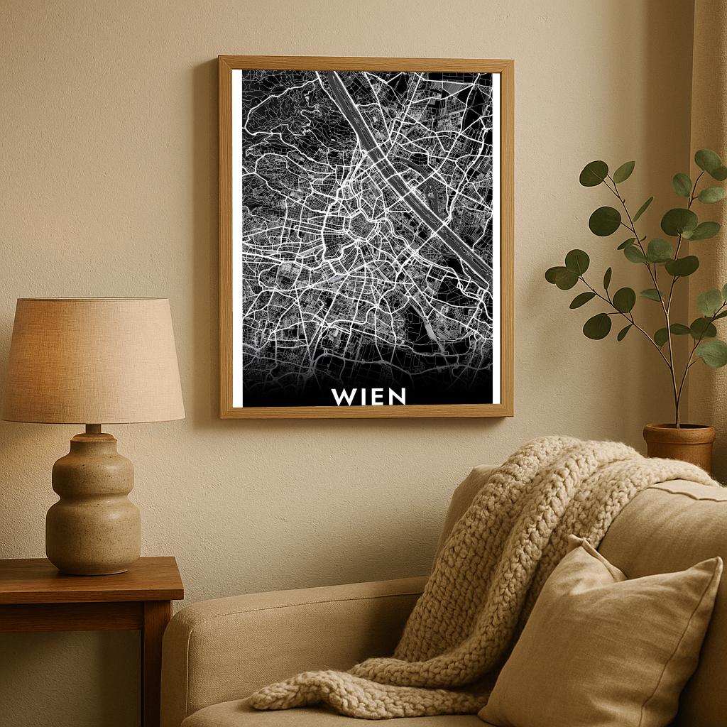 Wien Map Österreich Black poster sfeerbeeld 2