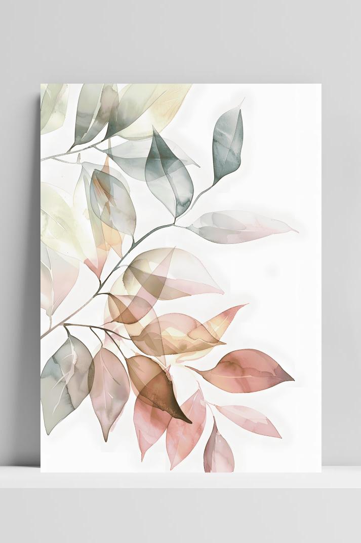Aquarel Bladeren op 3mm aluminium dibond
