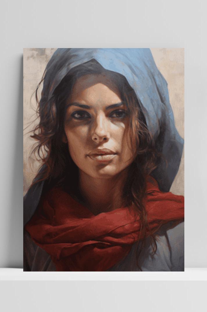 Vrouw met Hoofddoek op 3mm aluminium dibond