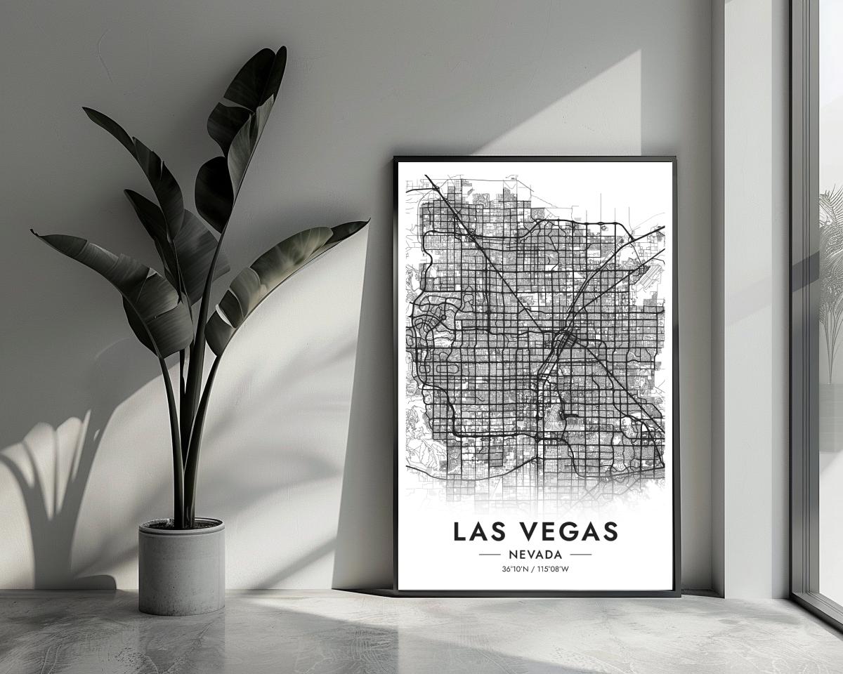 Las Vegas Map Nevada White poster van 25 Artstreet