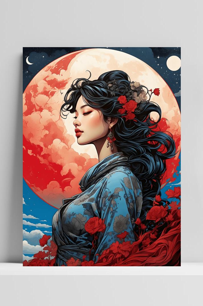 Anime Geisha op 3mm aluminium dibond