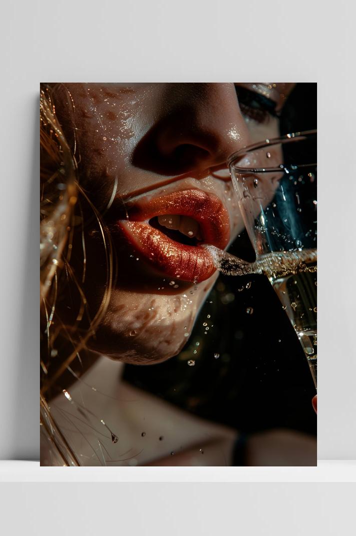 Vrouw Champagne op 3mm aluminium dibond