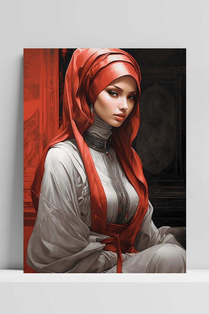 Rode Hoofddoek Hijab op 3mm aluminium dibond