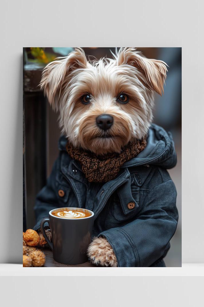 Hond Koffie op 3mm aluminium dibond