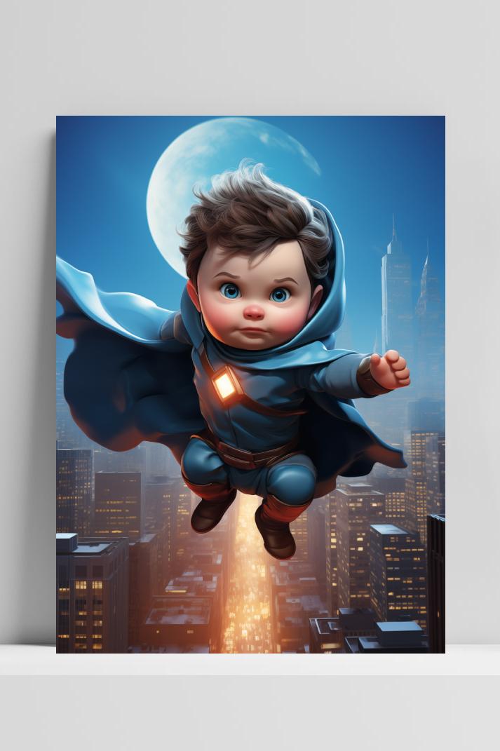 Baby Superheld op 3mm aluminium dibond