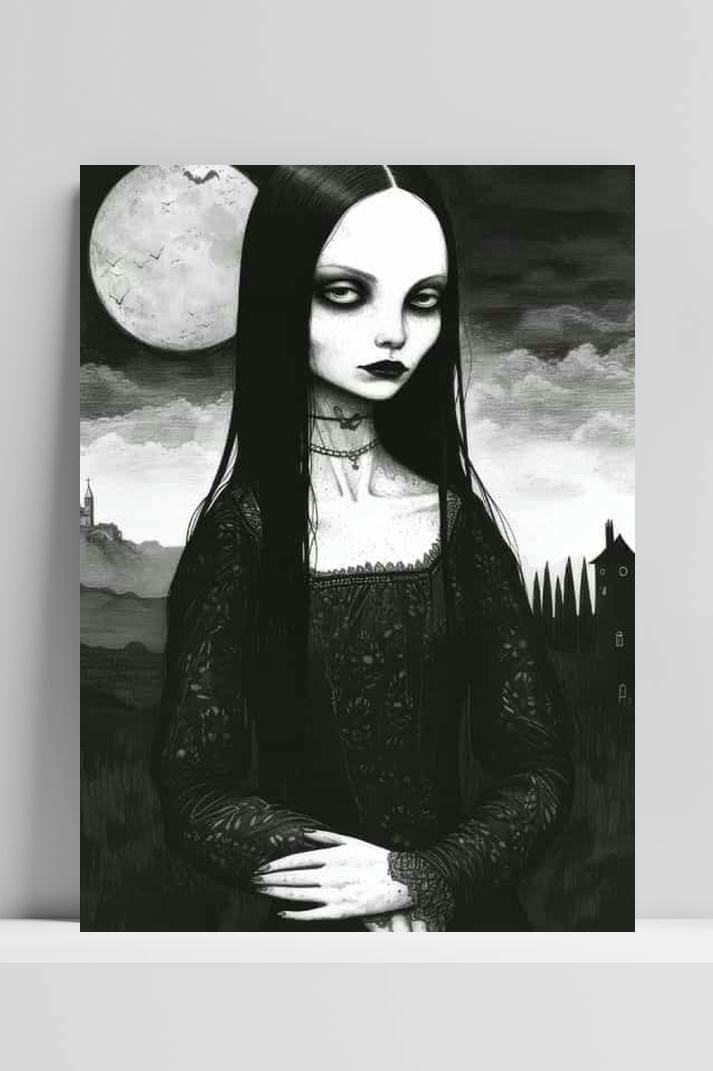 Halloween Vrouw Zwart Wit op 3mm aluminium dibond