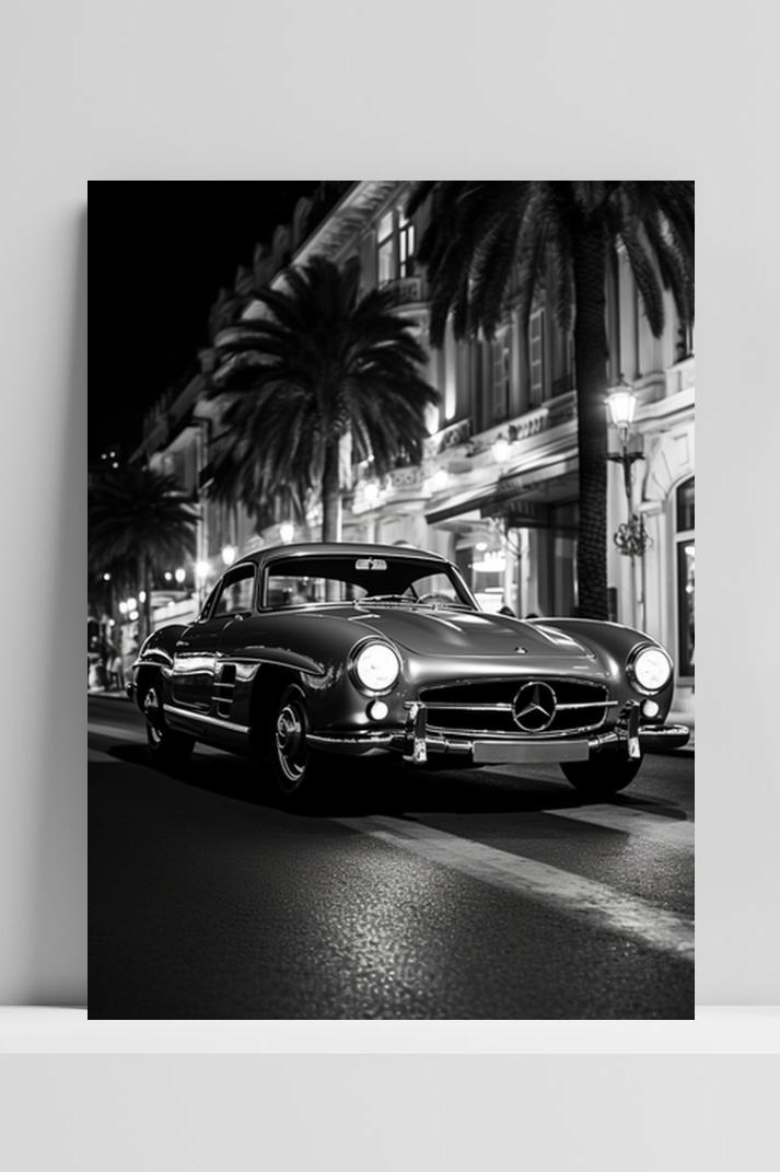Mercedes Zwart Wit op 3mm aluminium dibond