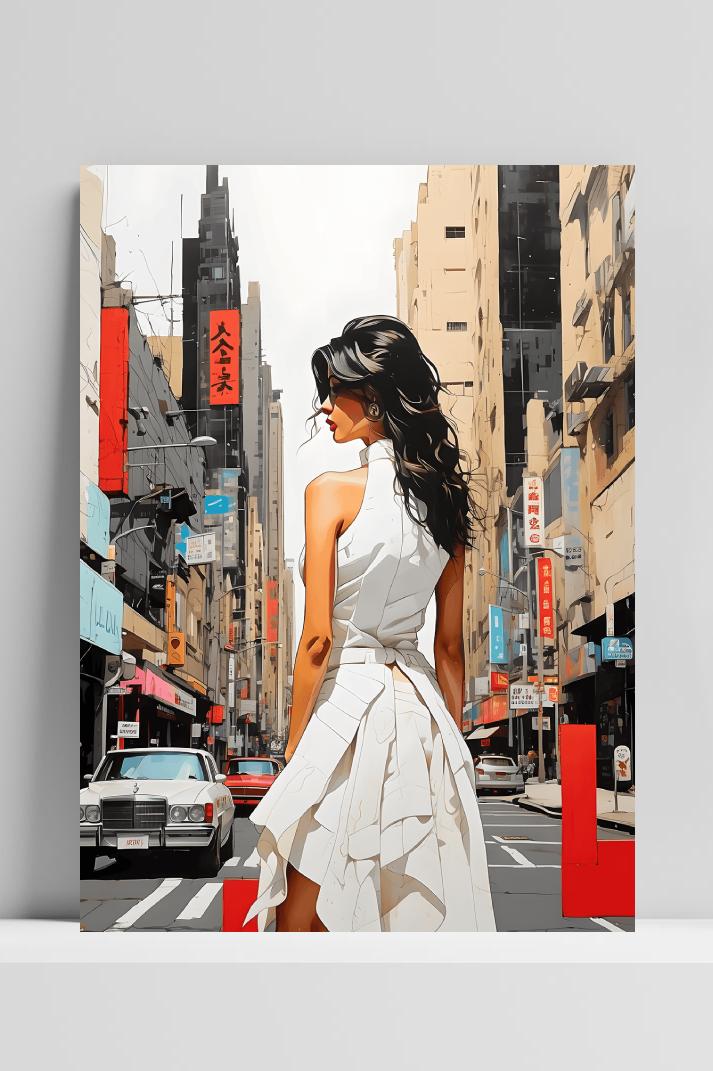 Vrouw in Tokyo op 3mm aluminium dibond