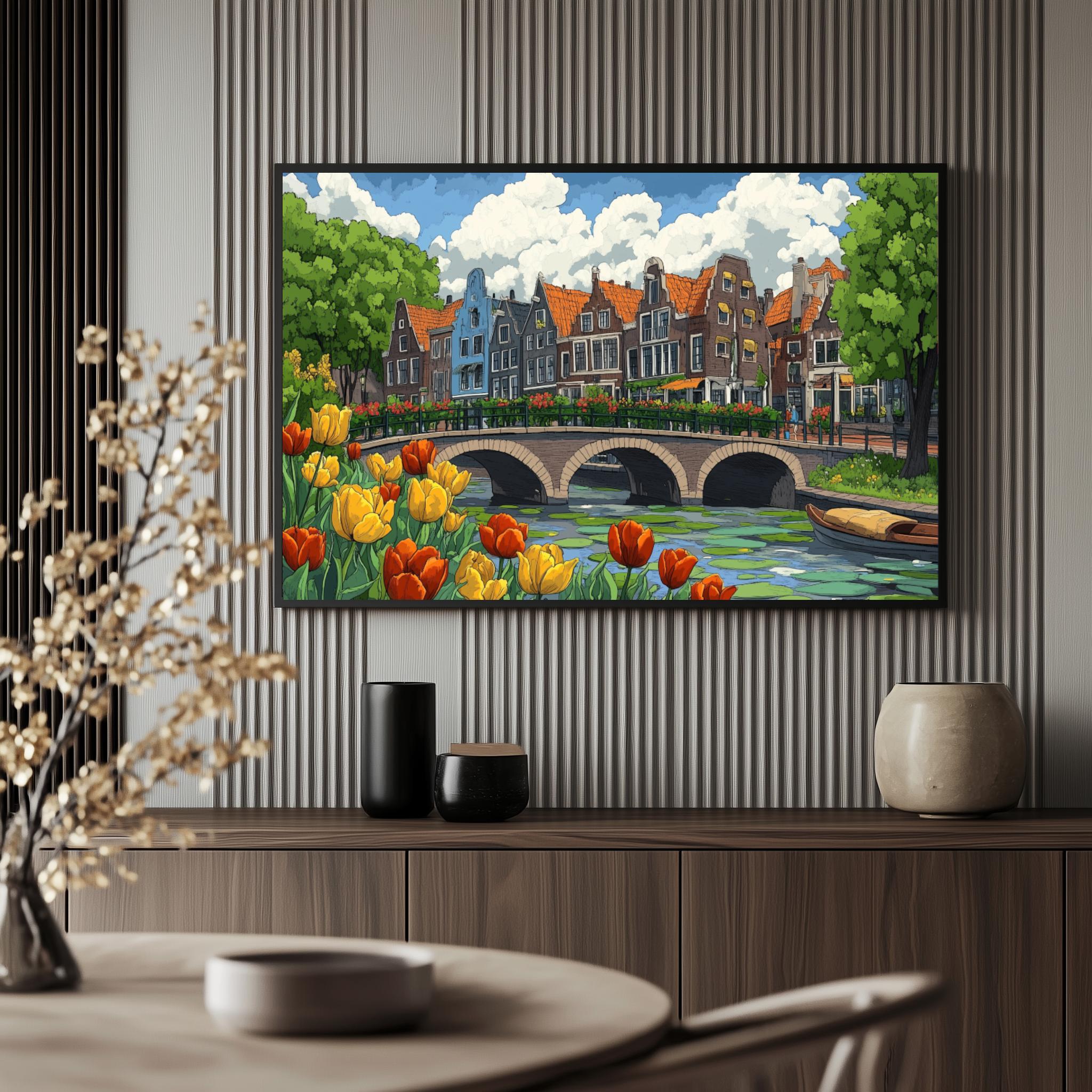 Dutch Canal Amsterdam Tulips poster sfeerbeeld 1