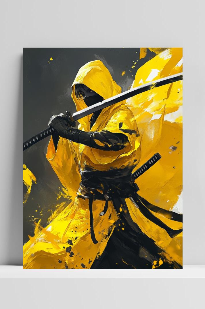 Yellow Ninja Samurai Sword im Interieur