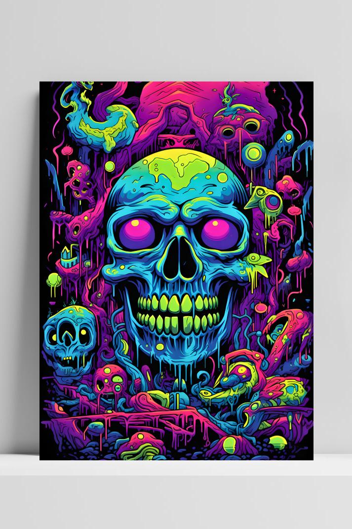Neon Skull Groen op 3mm aluminium dibond