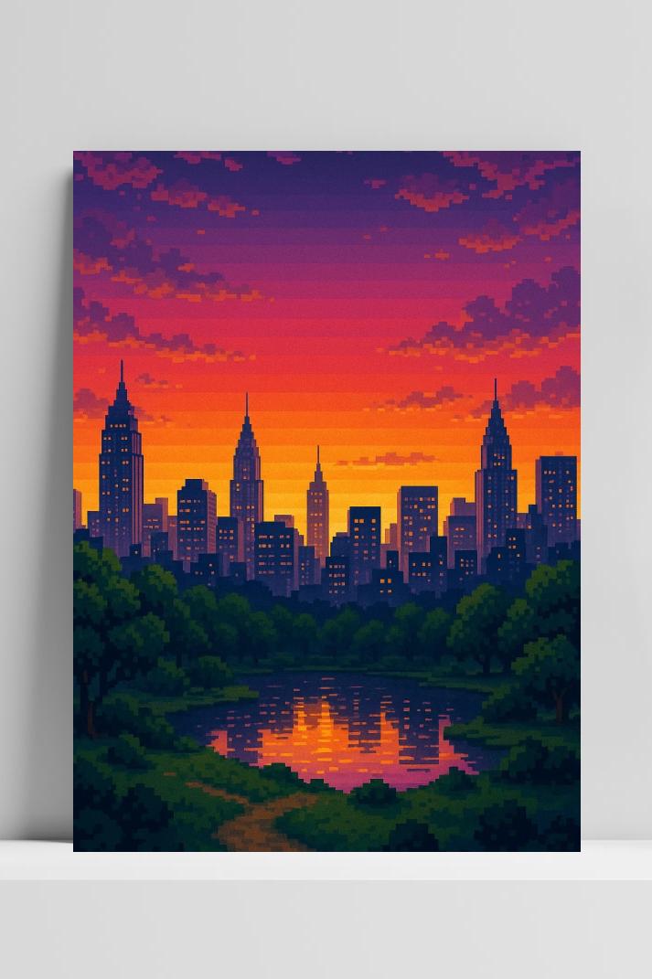 City Skyline Sunset Pixel im Interieur