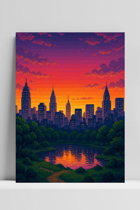 City Skyline Sunset Pixel poster