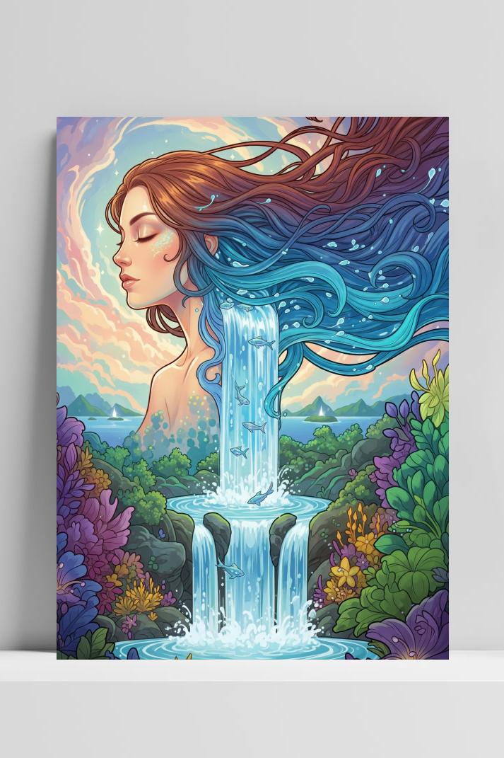 Goddess Nature Fantasy Cartoon en un interior