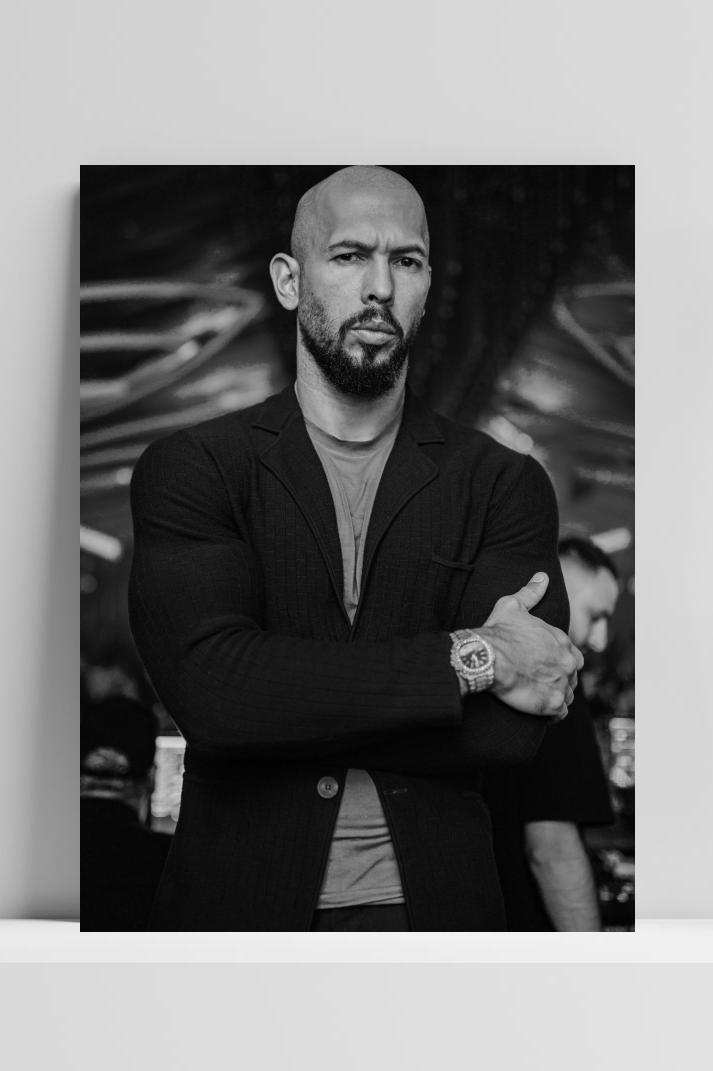Andrew Tate Zwart Wit op 3mm aluminium dibond