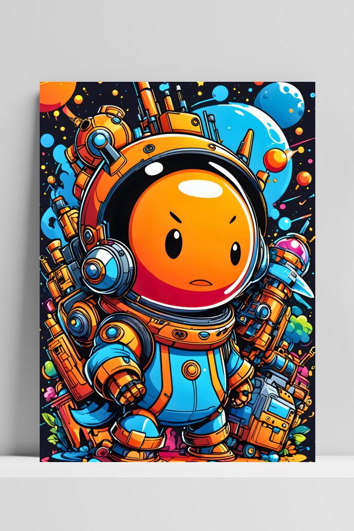 Doodle Astronaut op 3mm aluminium dibond