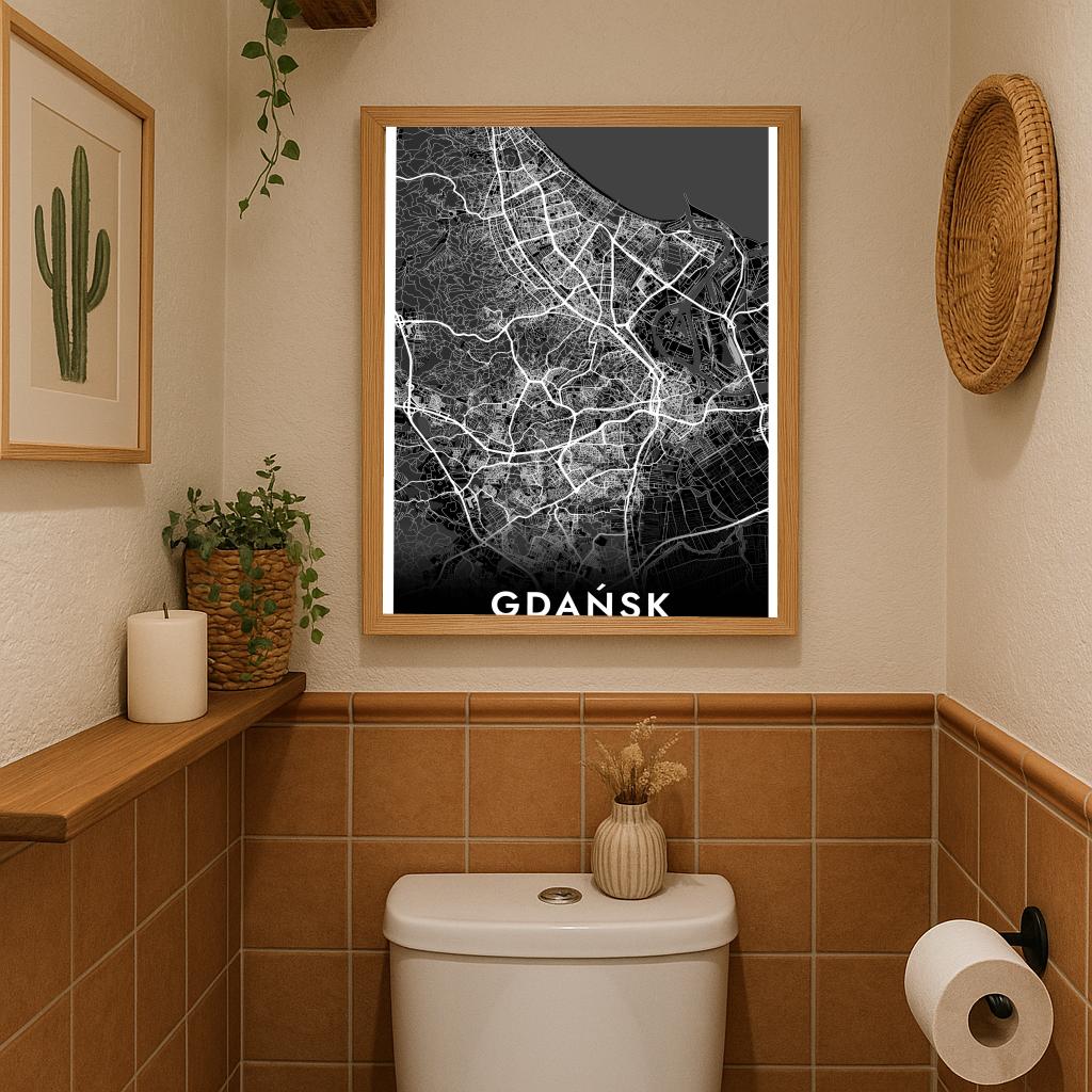 Gdańsk Map Polska Black poster sfeerbeeld 3