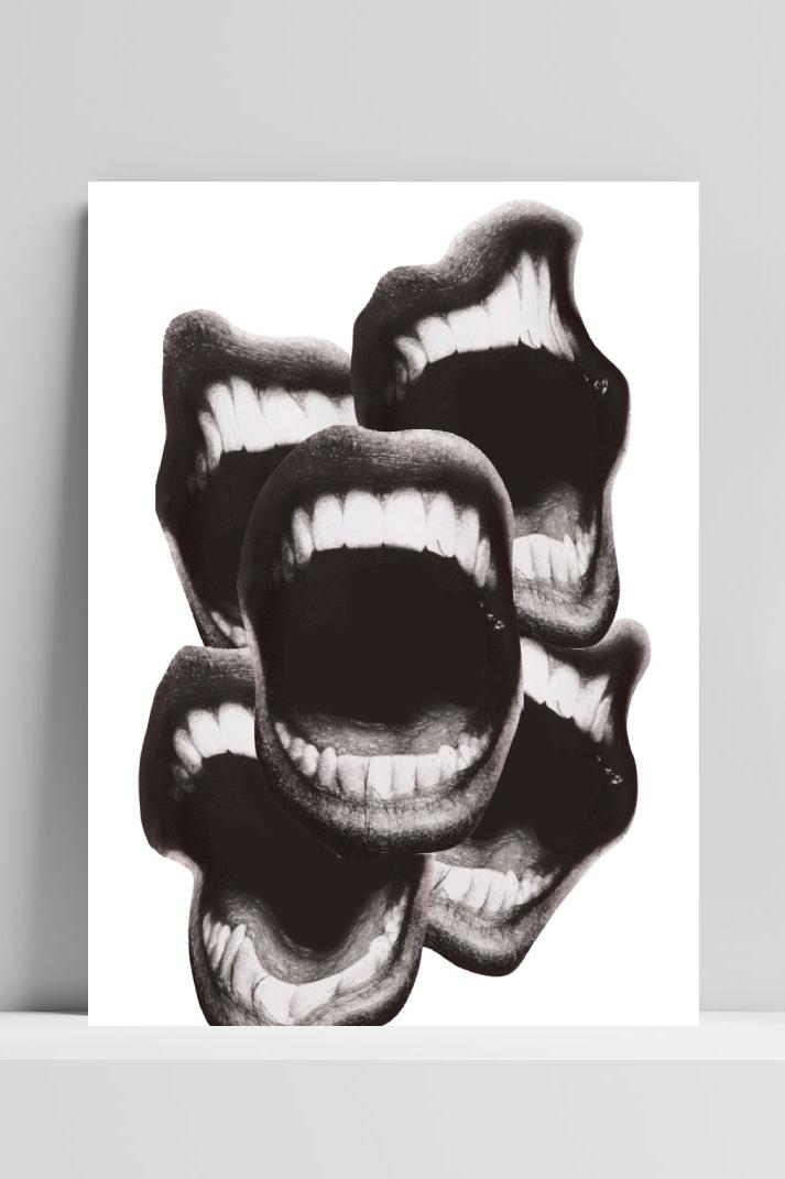 Mouths Collage Expressive Symbolic Zwart-Wit dans un intérieur