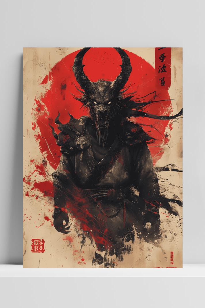 Japanse Demoon op 3mm aluminium dibond