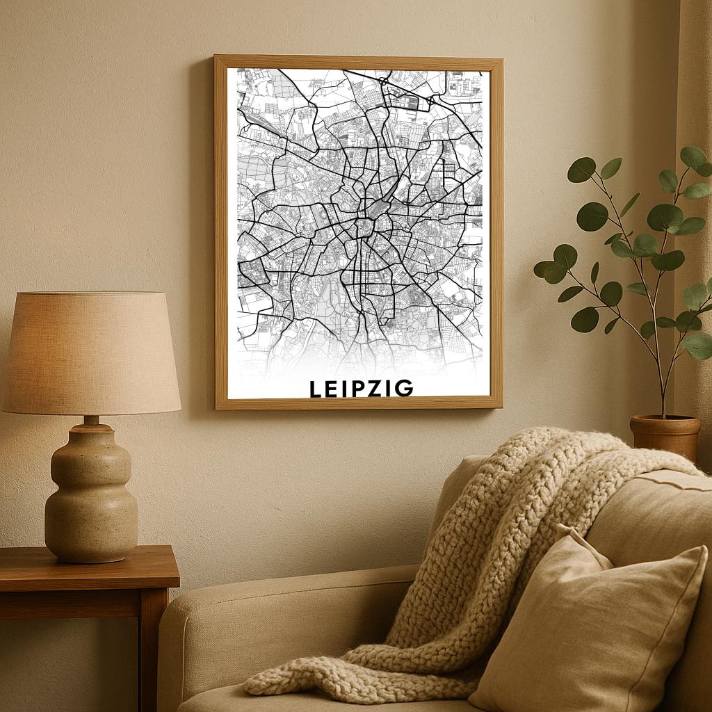 Leipzig Map Deutschland White poster sfeerbeeld 2