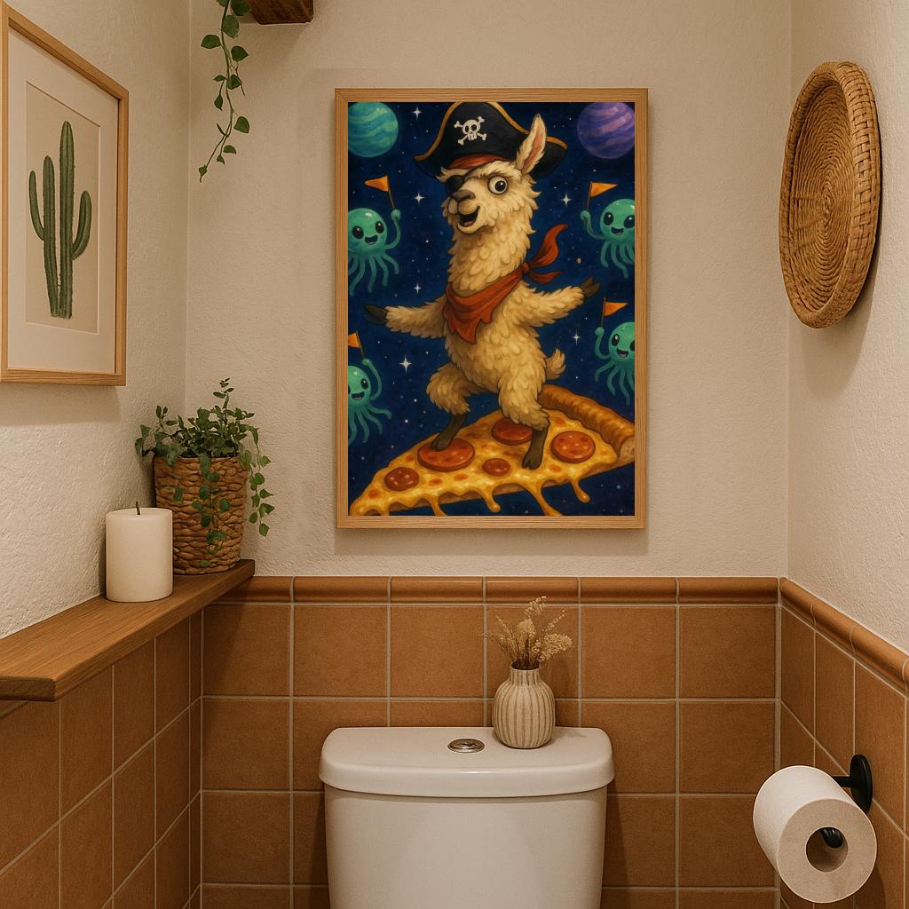 Llama Pizza Space Cartoon poster sfeerbeeld 3