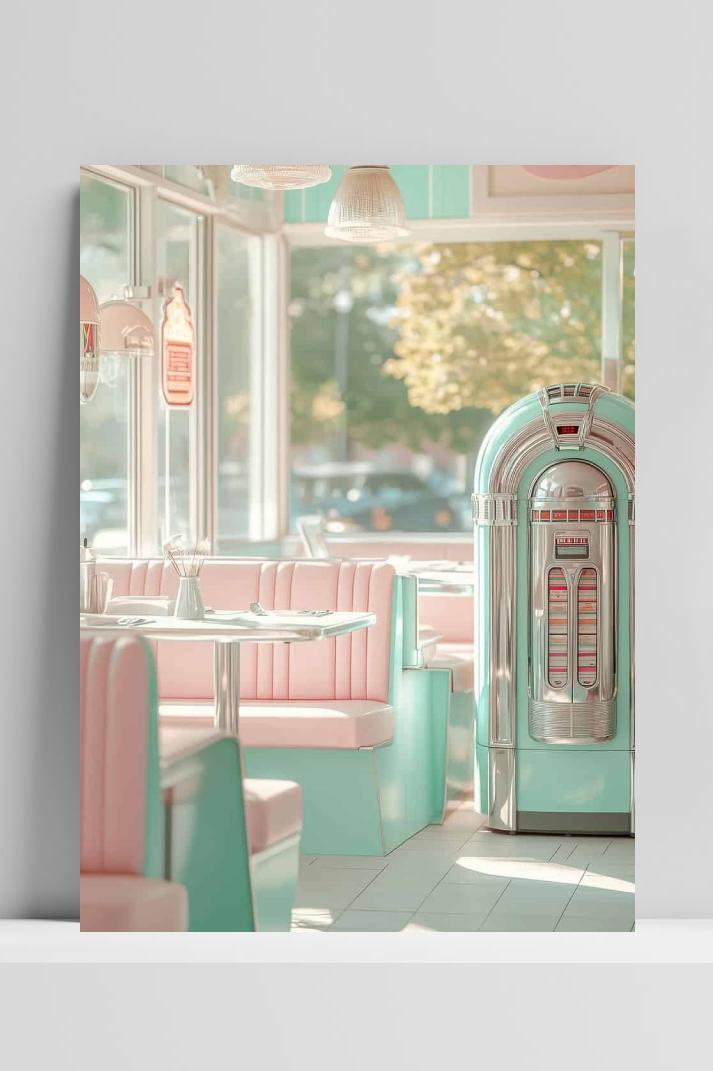 Retro Diner Pastel op 3mm aluminium dibond