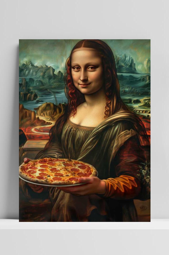 Mona Lisa Pizza op 3mm aluminium dibond
