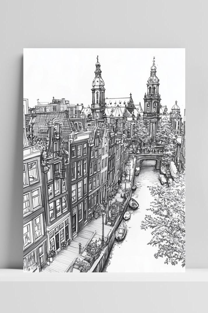 Amsterdam Canal B&W op 3mm aluminium dibond