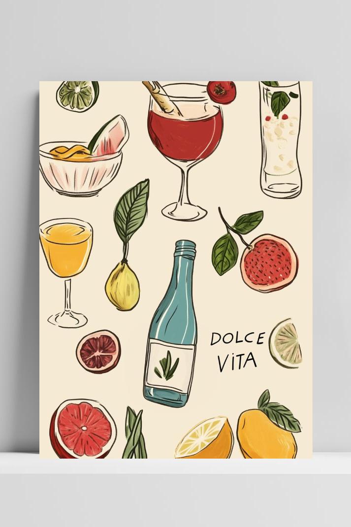Dolce Vita Text Cocktail op 3mm aluminium dibond