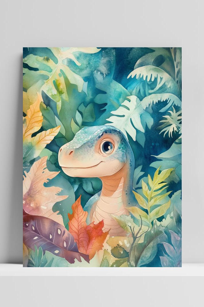 Dinosaur Aquarel op 3mm aluminium dibond