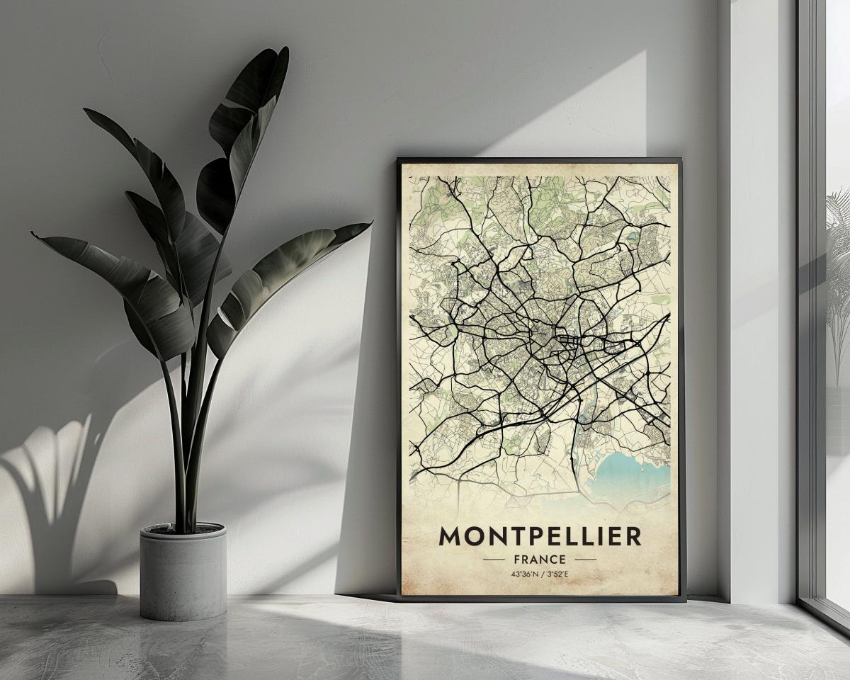 Montpellier Map France Vintage poster van 25 Artstreet