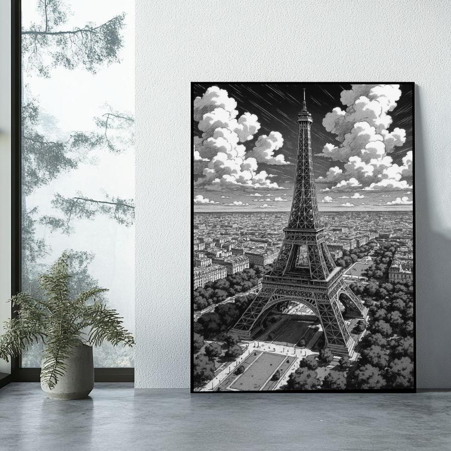 Eiffel Tower Paris B&W poster sfeerbeeld 1