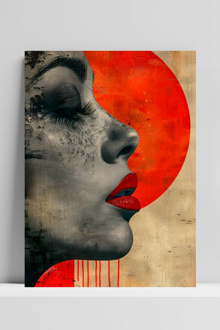Vrouw Zijportret op 3mm aluminium dibond