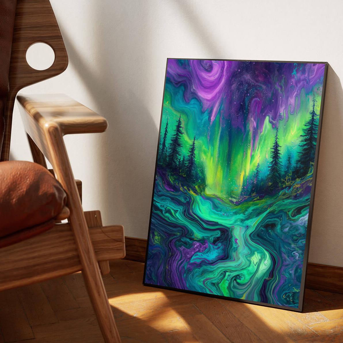 Forest Northern Lights Swirl poster sfeerbeeld 1