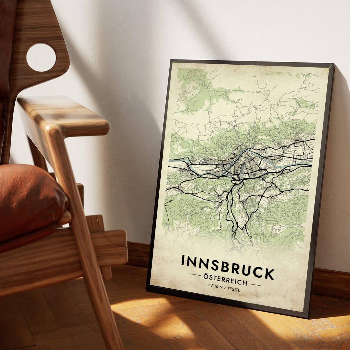 Innsbruck Map Österreich Vintage poster sfeerbeeld 1