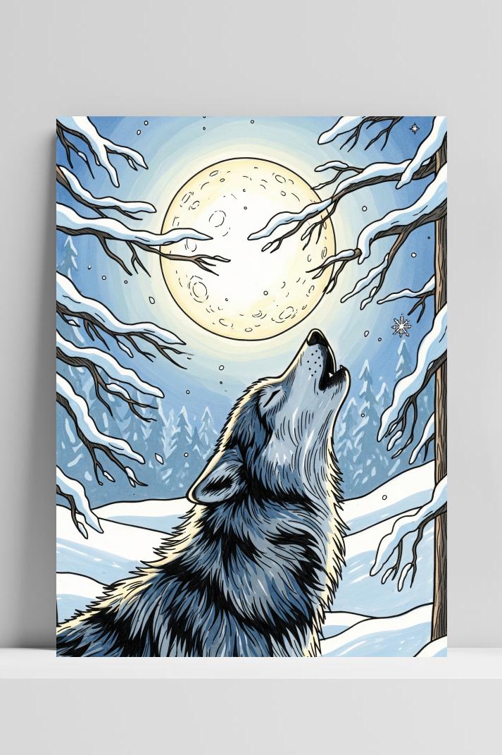Wolf Snow Moon poster van 25 Artstreet
