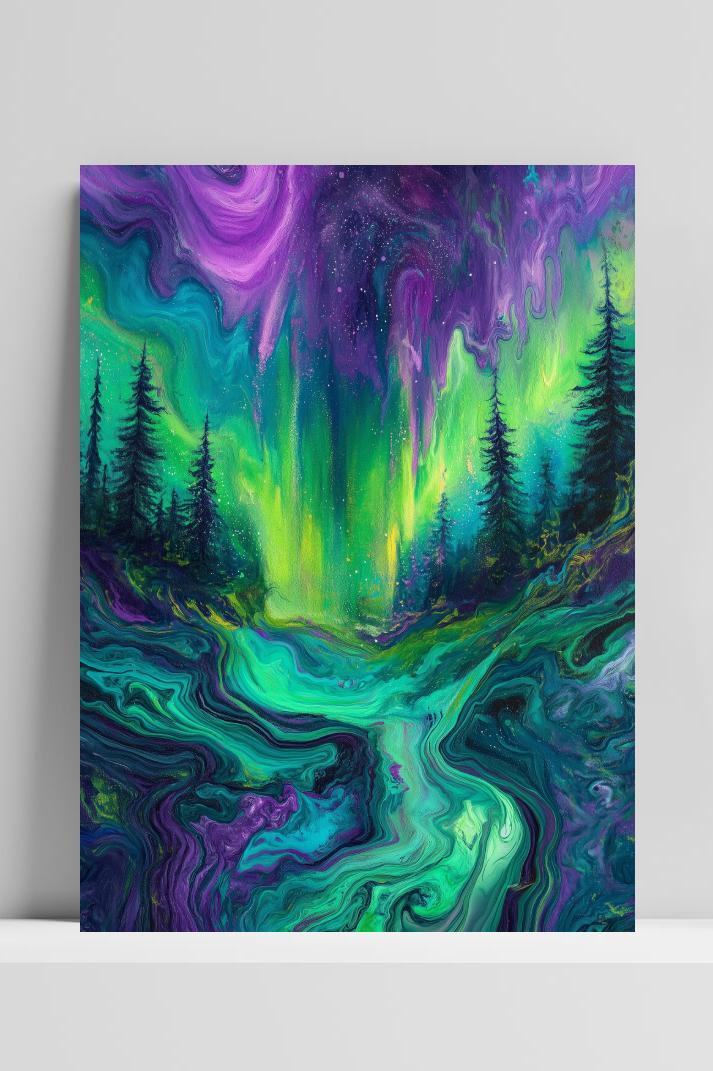 Forest Northern Lights Swirl op 3mm aluminium dibond