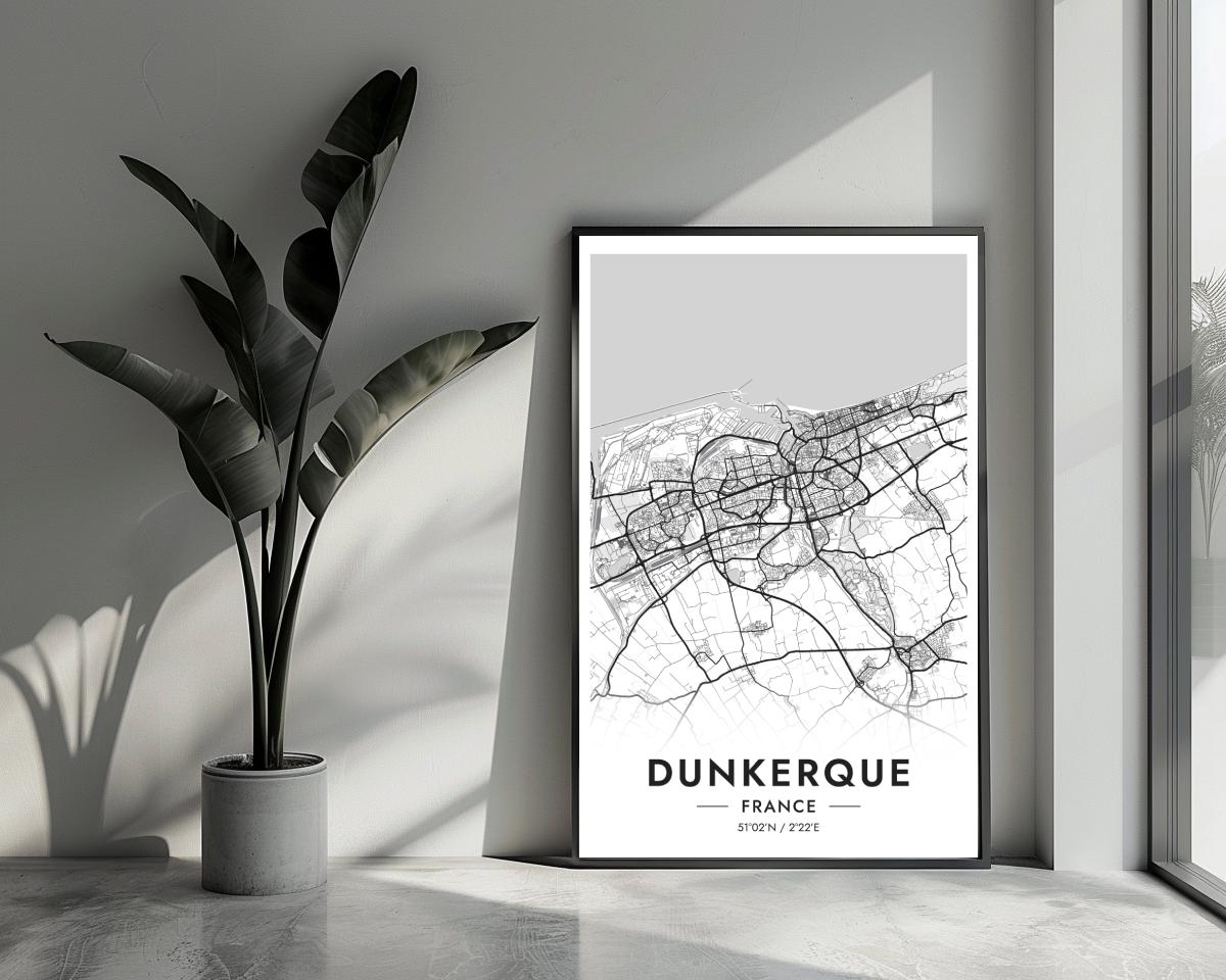 Dunkerque Map France White poster van 25 Artstreet